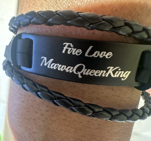 Unisex Black leather MarvaQueenKing/Fire Love bracelet