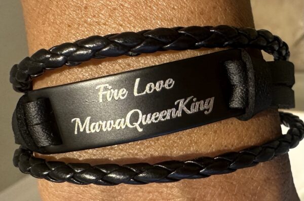 Unisex Black leather MarvaQueenKing/Fire Love bracelet - Image 2