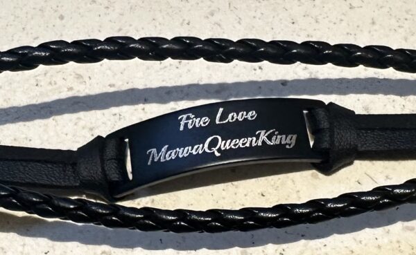 Unisex Black leather MarvaQueenKing/Fire Love bracelet - Image 3